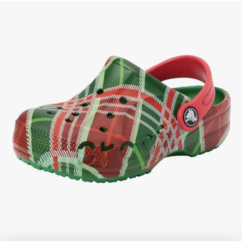 Crocs Baya Holiday Plaid Clogs Size 11 Men Christmas Red Green Comfort Sandals